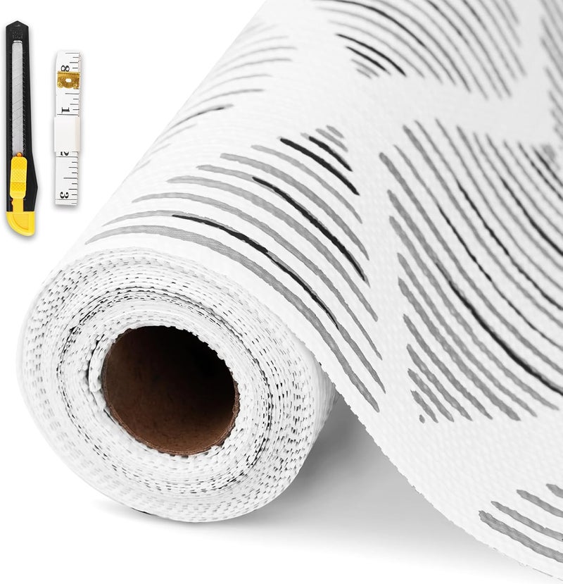 GTJ Drawer and Shelf Liner for Kitchen Cabinet,Non-Adhesive Cabinet Liner 12in x 20FT,Waterproof Shelf Paper Non-Slip Mats Cupboard Liners Contact Protect Dresser/Shelves/Table-Square Stripes - Image 1